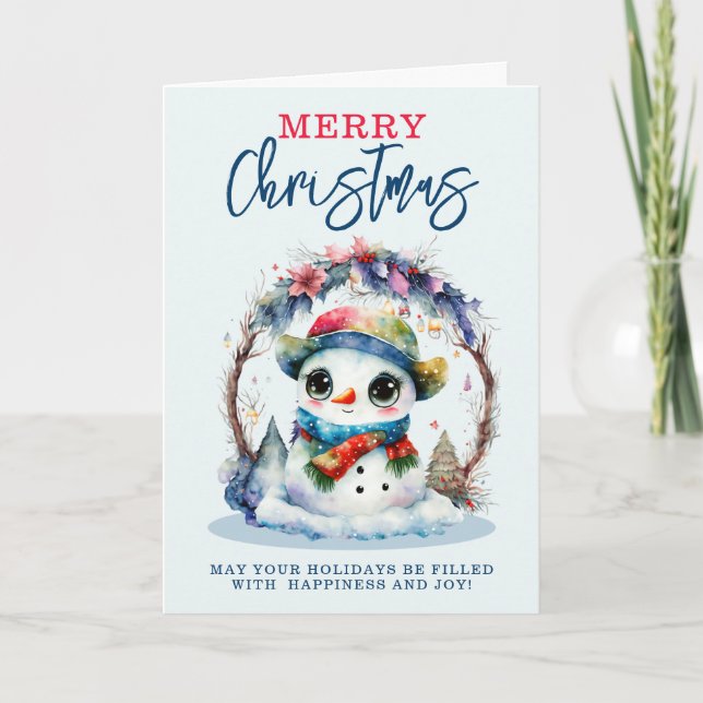 Watercolor Snögubbe Kort (Framsida)