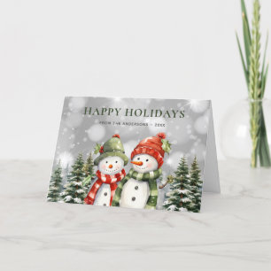 Watercolor Snögubbe Poinsettia Glad helg