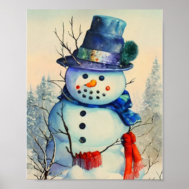 Watercolor Snögubbe Poster (Framsidan)