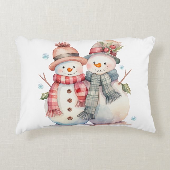 Watercolor Snögubbe Prydnadskudde (Framsidan)