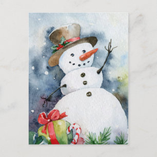 Watercolor Snögubbe Vykort