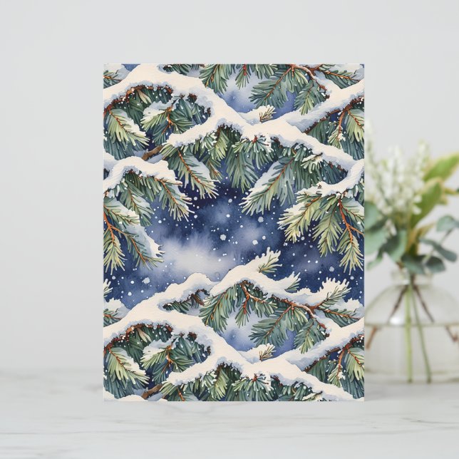 Watercolor Snow-Covered Pines Scrapbook Paper (Stående Fram)