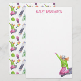 Watercolor Snowboarding-Personlig Brevpapper