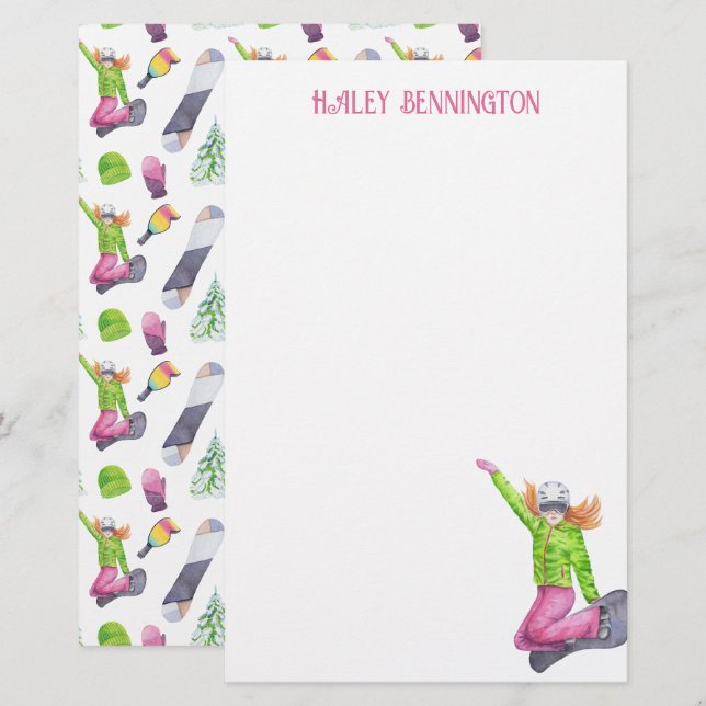 Watercolor Snowboarding-Personlig Brevpapper (Fram/baksida)