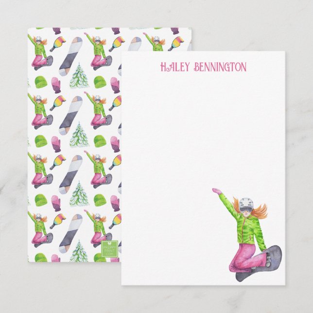 Watercolor Snowboarding-Personlig Tack Kort (Fram/baksida)