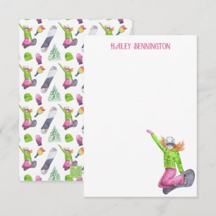 Watercolor Snowboarding-Personlig Tack Kort