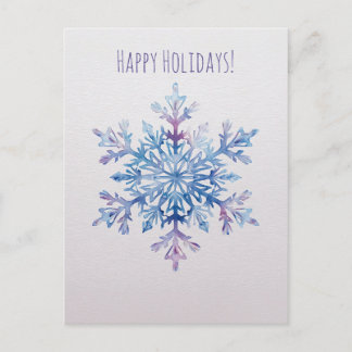 Watercolor snowflake Christmas Holiday Card Helg Vykort