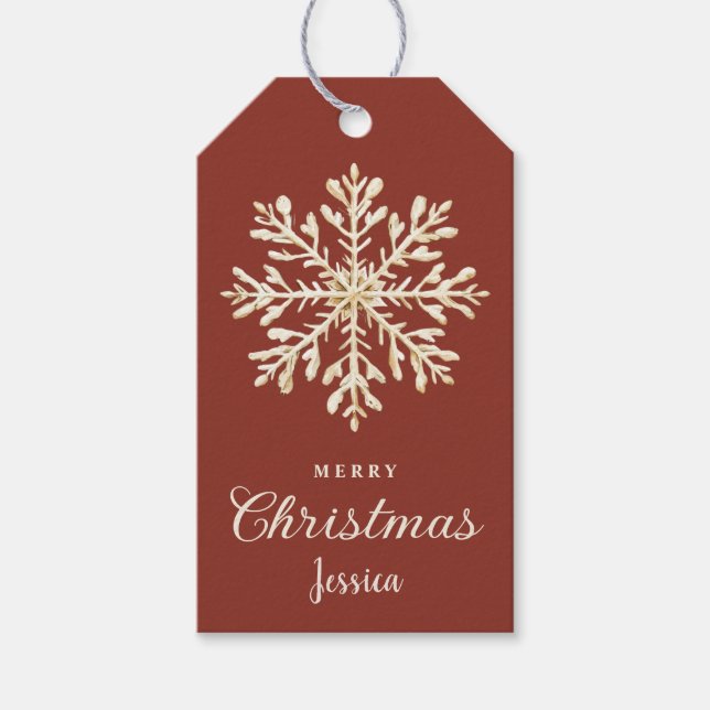 Watercolor Snowflake Terracotta Anpassningsbar jul Presentetikett (Framsidan)