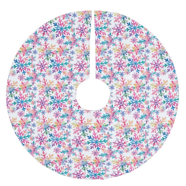 Watercolor Snowflakes Pattern Julgransmatta Borstad Polyester (Framsidan)