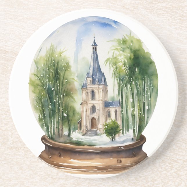 Watercolor Snowglobe Cathedral Underlägg (Framsidan)