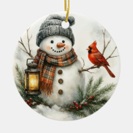Watercolor Snowman – Lantern & Cardinal Julgransprydnad Keramik
