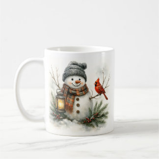 Watercolor Snowman, Lantern & Cardinal Kaffemugg