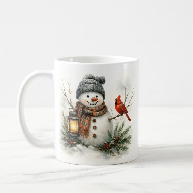 Watercolor Snowman, Lantern & Cardinal Kaffemugg (Vänster)