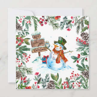 Watercolor Snowman Merry Christmas  Julkort