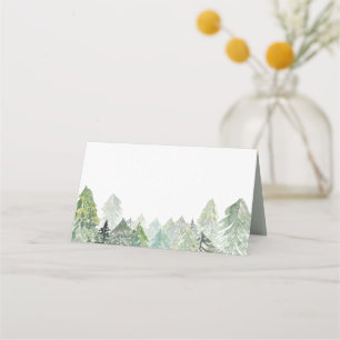 Watercolor Snowy Evergreen Forest Landcape Winter Placeringskort