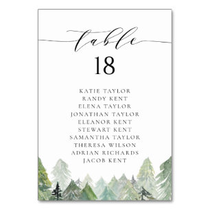 Watercolor Snowy Evergreen Forest Winter Wedding Bordsnummer