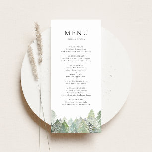Watercolor Snowy Evergreen Woodland Winter Wedding Meny