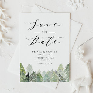 Watercolor Snowy Evergreen Woodland Winter Wedding Spara Datumet