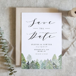 Watercolor Snowy Evergreen Woodland Winter Wedding Spara Datumet