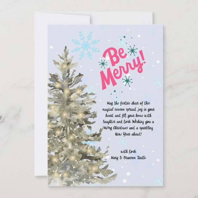 Watercolor Snowy Julgran Winter Scene Julkort (Framsida)