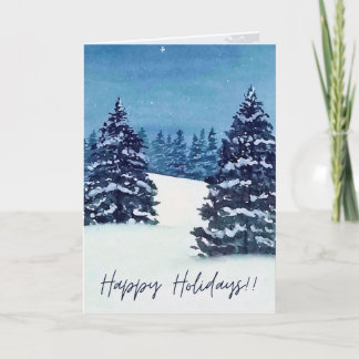 Watercolor snowy trees, Folded Holiday Card Kort