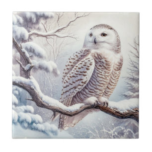 Watercolor Snowy Uggla Kakelplatta