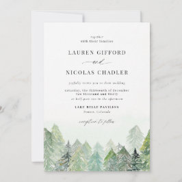 Watercolor Snowy Woodland Winter Wedding Inbjudningar