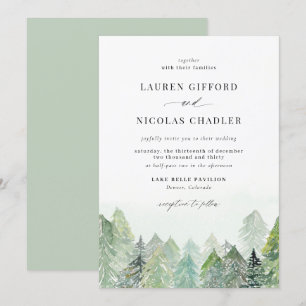 Watercolor Snowy Woodland Winter Wedding Inbjudningar