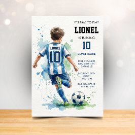 Watercolor Soccer Boy's Birthday Party Invitation Inbjudningar