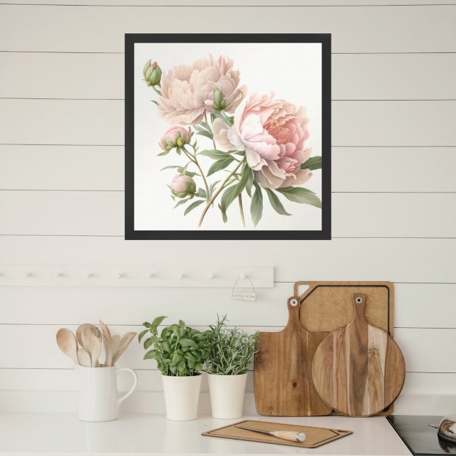 Watercolor Soft Pink Peach Peonies Square Poster (Skapare uppladdad)