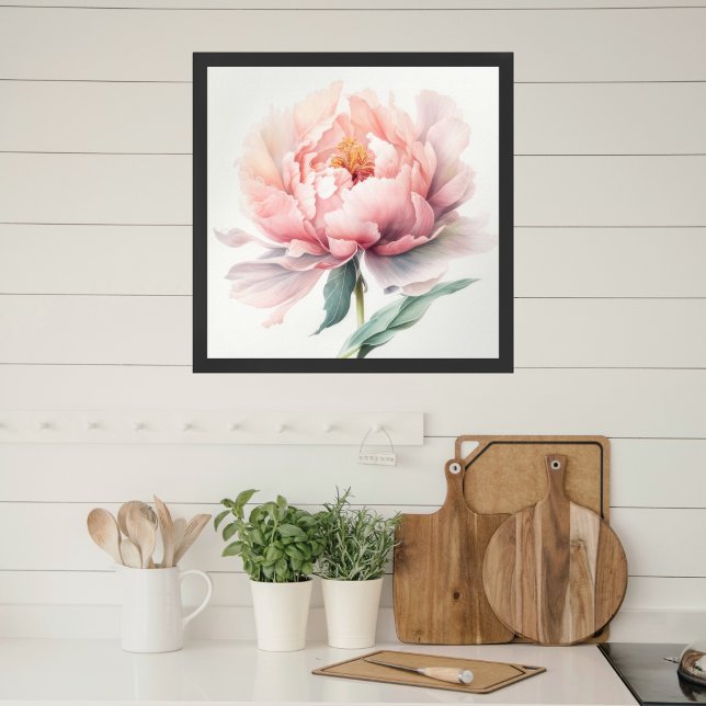 Watercolor Soft Rosa Peach Peony Square Poster (Skapare uppladdad)