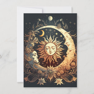 Watercolor Sol och Måne Celestial Tack Kort