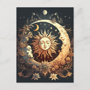 Watercolor Sol och Måne Celestial Vykort