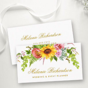 Watercolor Solros Blommigt Guld Visitkort