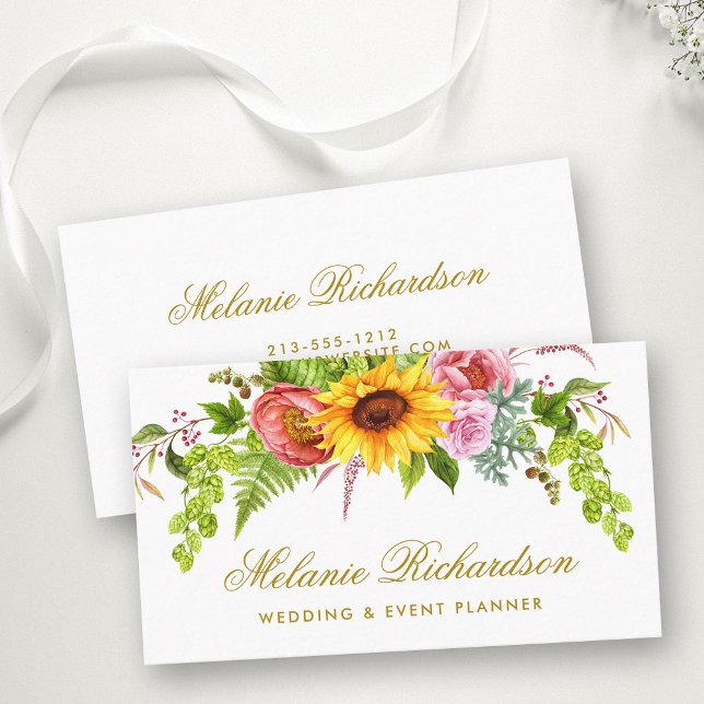 Watercolor Solros Blommigt Guld Visitkort (Customize to change text size, color or text style.)