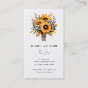 Watercolor Solros Bouquet Florist Visitkort