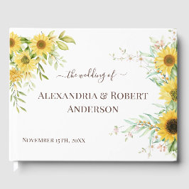 Watercolor Solros Bröllop Guest Bok