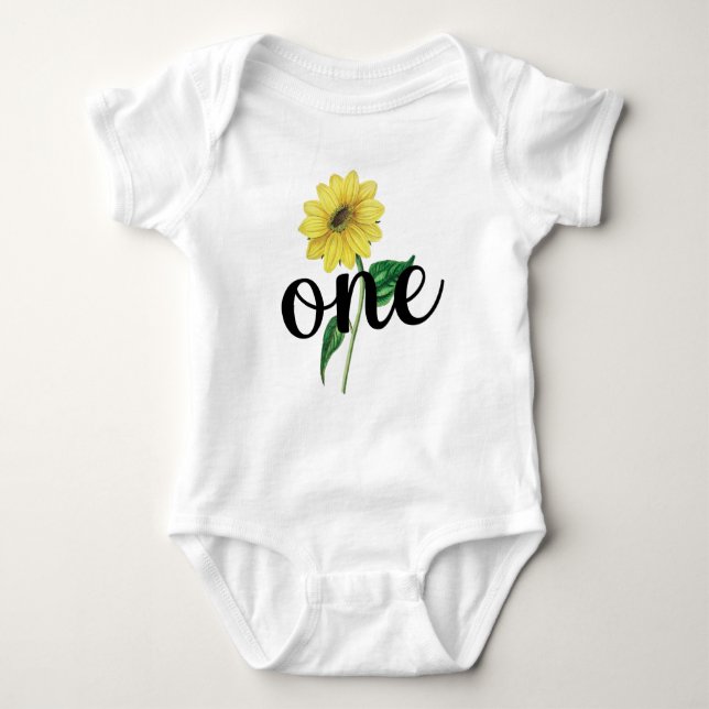 Watercolor Solros First Birthday Girl Shirt T Shirt (Framsida)