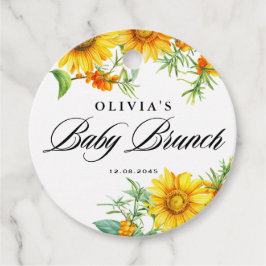 Watercolor Solros och Seabuckthorn Baby Brunch Gåvor Etiketter