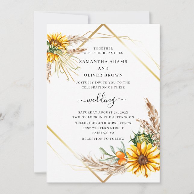 Watercolor Solros Rustic Bröllop Inbjudningar (Framsida)