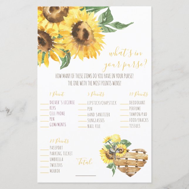 Watercolor Solros What's in your Purse? Spel (Framsida)