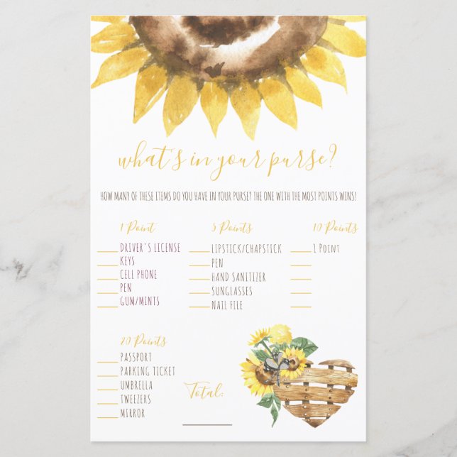 Watercolor Solros What's in your Purse? Spel (Framsida)