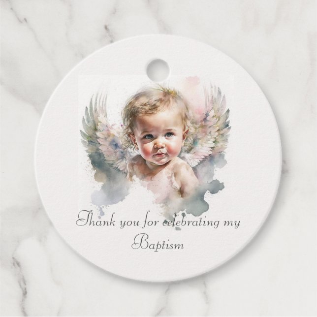 Watercolor söt Angel Baby Baptism Gåvor Etiketter (Framsida)