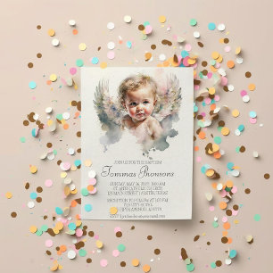 Watercolor söt Angel Baby Baptism Inbjudningar