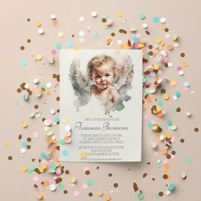 Watercolor söt Angel Baby Baptism Inbjudningar (Skapare uppladdad)