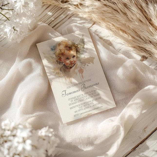 Watercolor söt Angel Baby Baptism Inbjudningar (Skapare uppladdad)