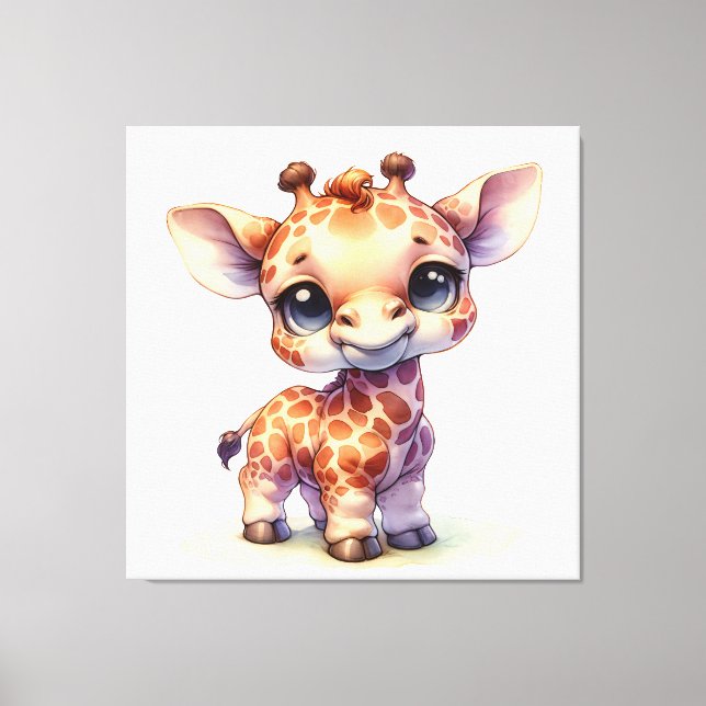 Watercolor söt baby giraffe canvastryck (Framsida)