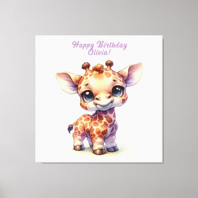 Watercolor söt baby giraffe canvastryck (Framsida)