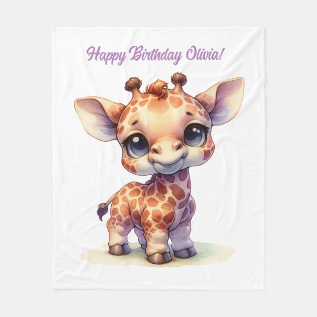Watercolor söt baby giraffe fleecefilt (Framsidan)