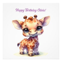 Watercolor söt baby giraffe fototryck